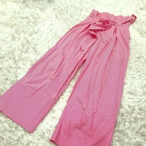 ZARA Striped Paper-bag Waist Wide-Leg Pants